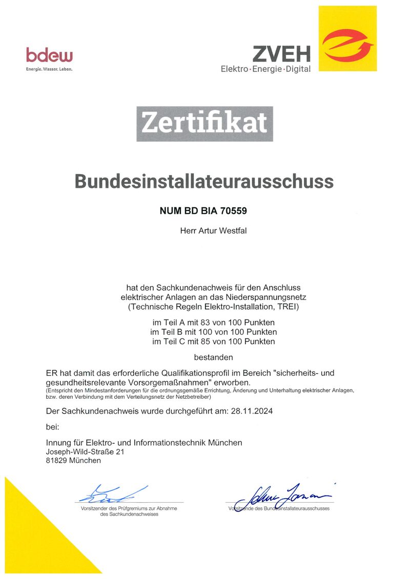 TREI-Zertifikat Bundesinstallateurausschuss
